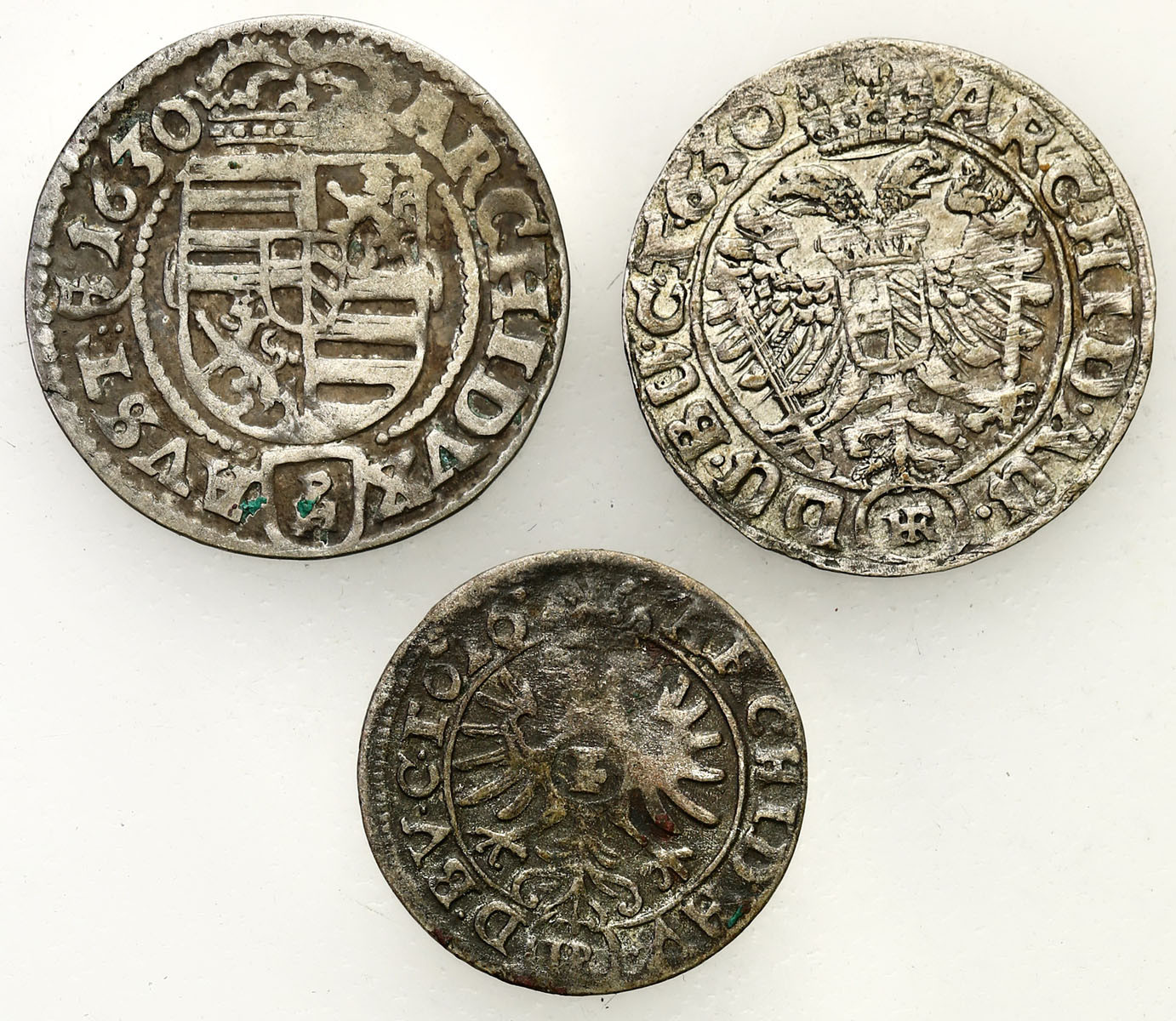 Śląsk. Krajcar 1626 HR, 3 krajcary 1630 PH i HR, Wrocław, Kłodzko, zestaw 3 monet